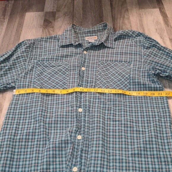 Men's Carhartt Blue Plaid Button Down Collared Long Sleeve Shirt Size Large - Picture 11 of 13